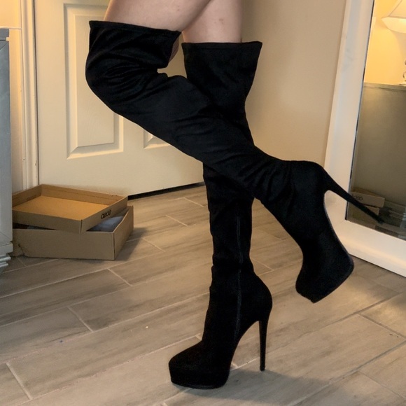 ASOS platform over the knee black suede boots - Picture 3 of 6